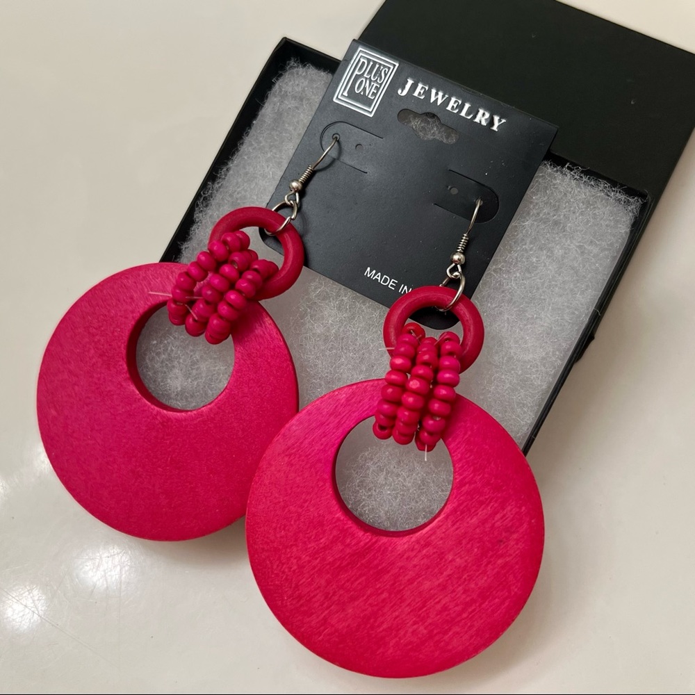 Bold Pink Wood Hoop Earrings er2